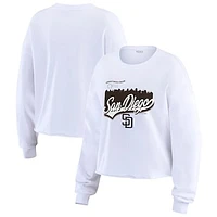 Women's WEAR by Erin Andrews White San Diego Padres Domestic Postcard Long Sleeve T-Shirt