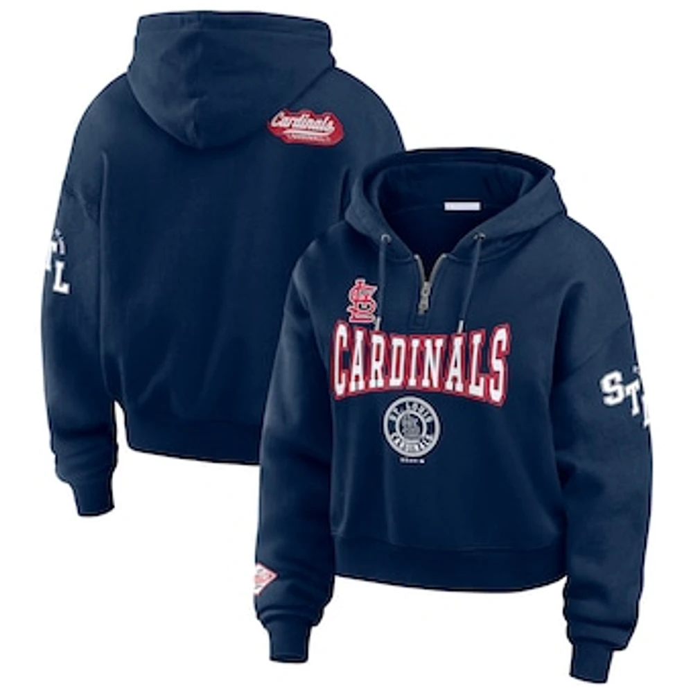 Women's WEAR by Erin Andrews Navy St. Louis Cardinals  Patch Quarter-Zip Hoodie