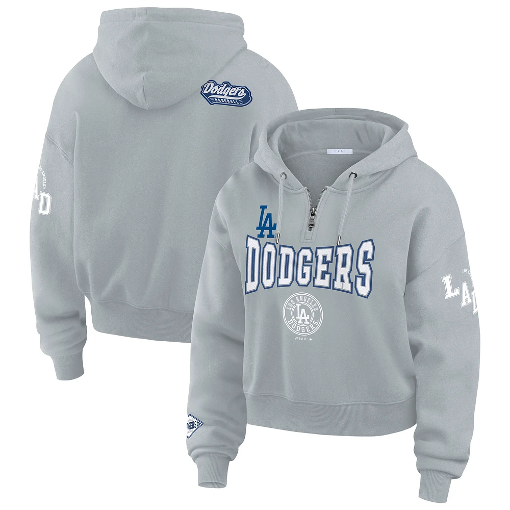 Women's WEAR by Erin Andrews Gray Los Angeles Dodgers  Patch Quarter-Zip Hoodie