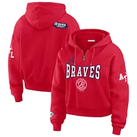 Women's WEAR by Erin Andrews Red Atlanta Braves  Patch Quarter-Zip Hoodie