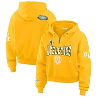 Women's WEAR by Erin Andrews Gold Oakland Athletics  Patch Quarter-Zip Hoodie