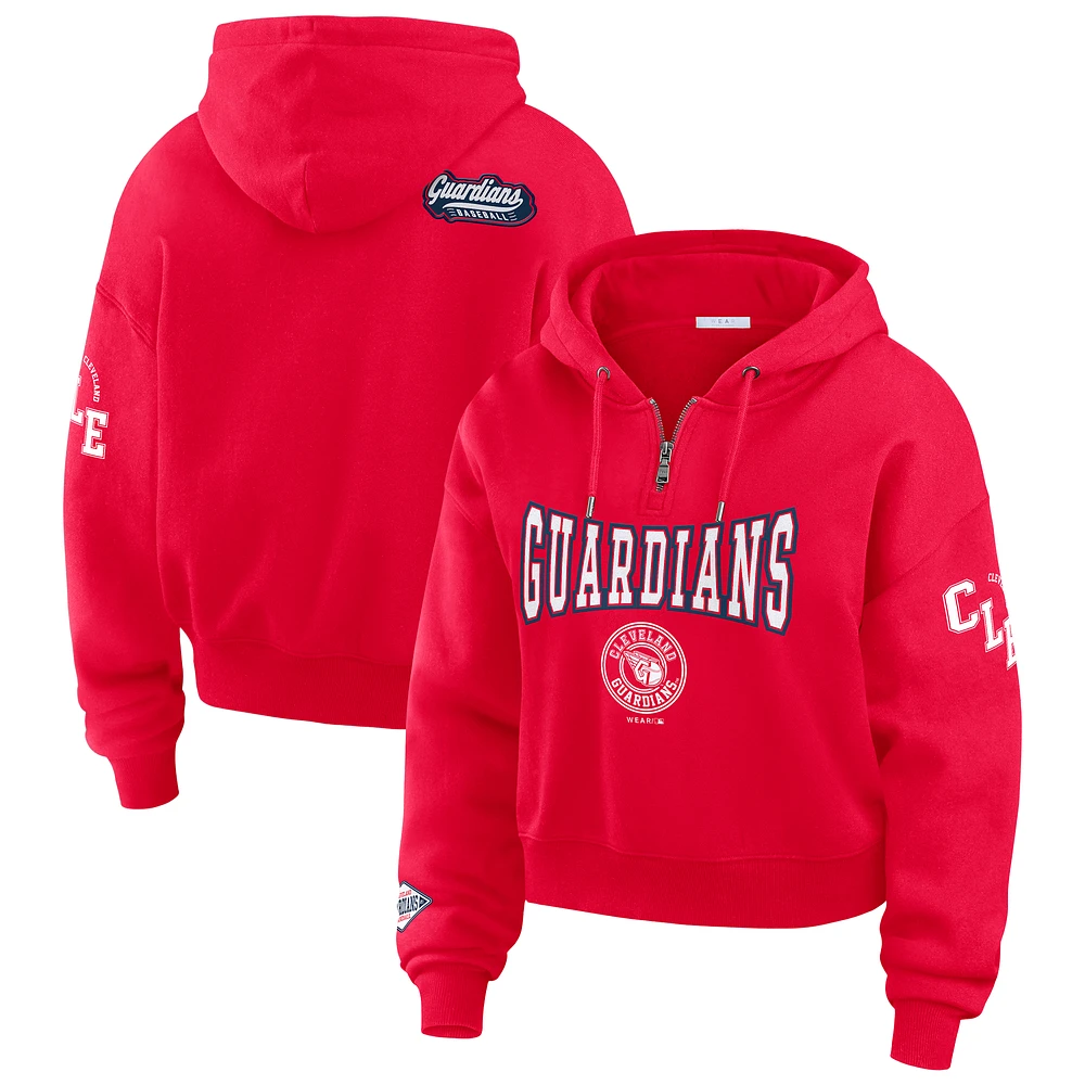 Women's WEAR by Erin Andrews Red Cleveland Guardians  Patch Quarter-Zip Hoodie