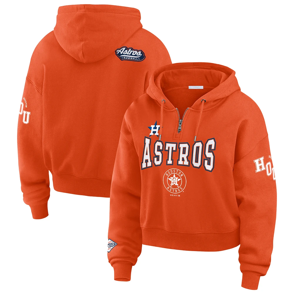 Women's WEAR by Erin Andrews Orange Houston Astros  Patch Quarter-Zip Hoodie