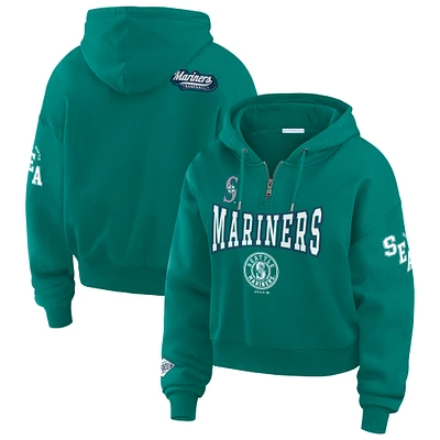 Women's WEAR by Erin Andrews Aqua Seattle Mariners  Patch Quarter-Zip Hoodie