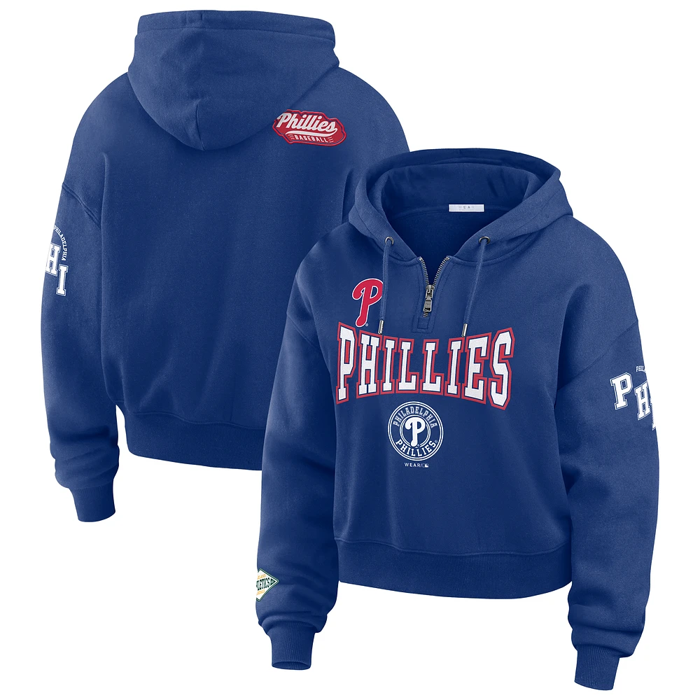 Women's WEAR by Erin Andrews Royal Philadelphia Phillies  Patch Quarter-Zip Hoodie