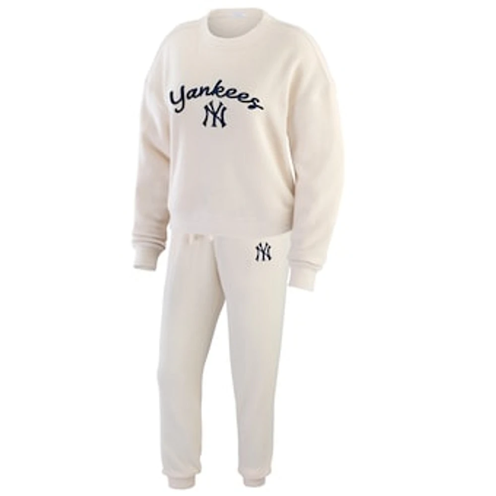 Women's WEAR by Erin Andrews  Oatmeal New York Yankees Plus Rib-Knit Long Sleeve T-Shirt & Pants Lounge Set