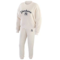 Women's WEAR by Erin Andrews  Oatmeal New York Yankees Plus Rib-Knit Long Sleeve T-Shirt & Pants Lounge Set