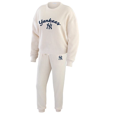 Women's WEAR by Erin Andrews  Oatmeal New York Yankees Plus Rib-Knit Long Sleeve T-Shirt & Pants Lounge Set