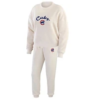 Women's WEAR by Erin Andrews  Oatmeal Chicago Cubs Plus Rib-Knit Long Sleeve T-Shirt & Pants Lounge Set