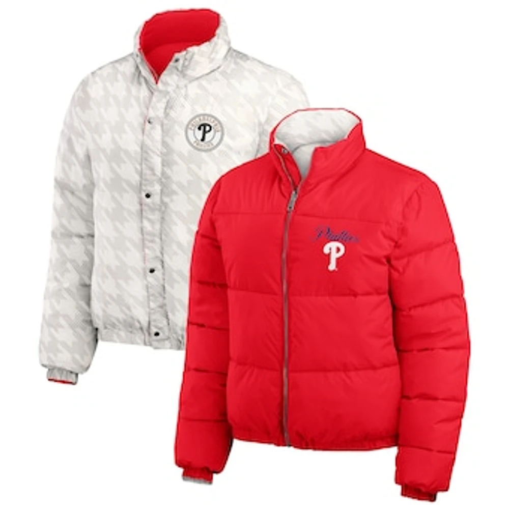 Women's WEAR by Erin Andrews  Red/White Philadelphia Phillies Reversible Cropped Full-Zip Puffer Jacket