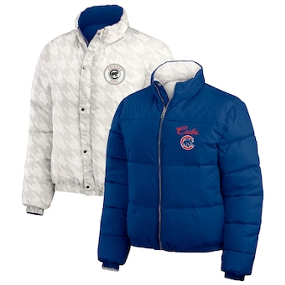 Women's WEAR by Erin Andrews  Royal/White Chicago Cubs Reversible Cropped Full-Zip Puffer Jacket