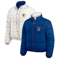 Women's WEAR by Erin Andrews  Royal/White Chicago Cubs Reversible Cropped Full-Zip Puffer Jacket