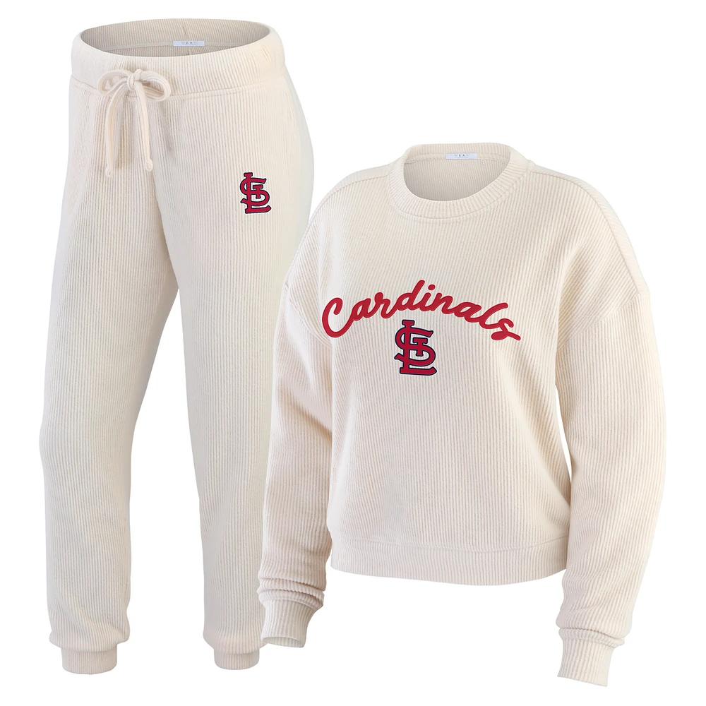 Women's WEAR by Erin Andrews  Oatmeal St. Louis Cardinals Rib-Knit Long Sleeve T-Shirt & Pants Lounge Set