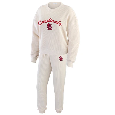 Women's WEAR by Erin Andrews  Oatmeal St. Louis Cardinals Rib-Knit Long Sleeve T-Shirt & Pants Lounge Set