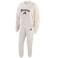 Women's WEAR by Erin Andrews  Oatmeal Atlanta Braves Rib-Knit Long Sleeve T-Shirt & Pants Lounge Set