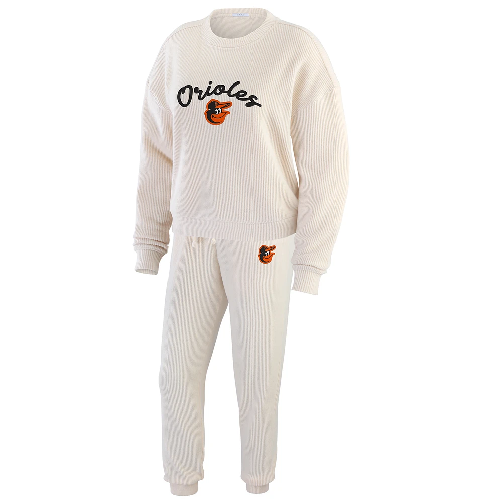 Women's WEAR by Erin Andrews  Oatmeal Baltimore Orioles Rib-Knit Long Sleeve T-Shirt & Pants Lounge Set