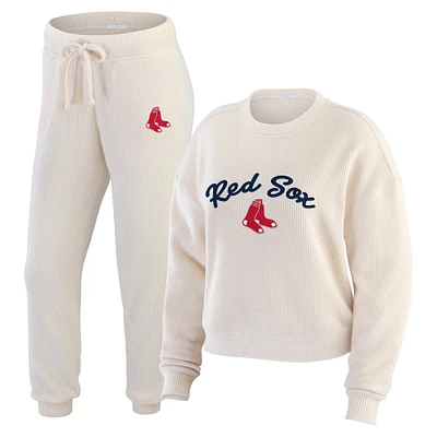 Women's WEAR by Erin Andrews  Oatmeal Boston Red Sox Rib-Knit Long Sleeve T-Shirt & Pants Lounge Set