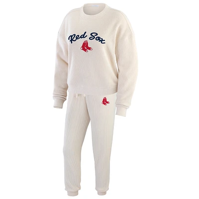 Women's WEAR by Erin Andrews  Oatmeal Boston Red Sox Rib-Knit Long Sleeve T-Shirt & Pants Lounge Set