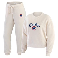 Women's WEAR by Erin Andrews  Oatmeal Chicago Cubs Rib-Knit Long Sleeve T-Shirt & Pants Lounge Set