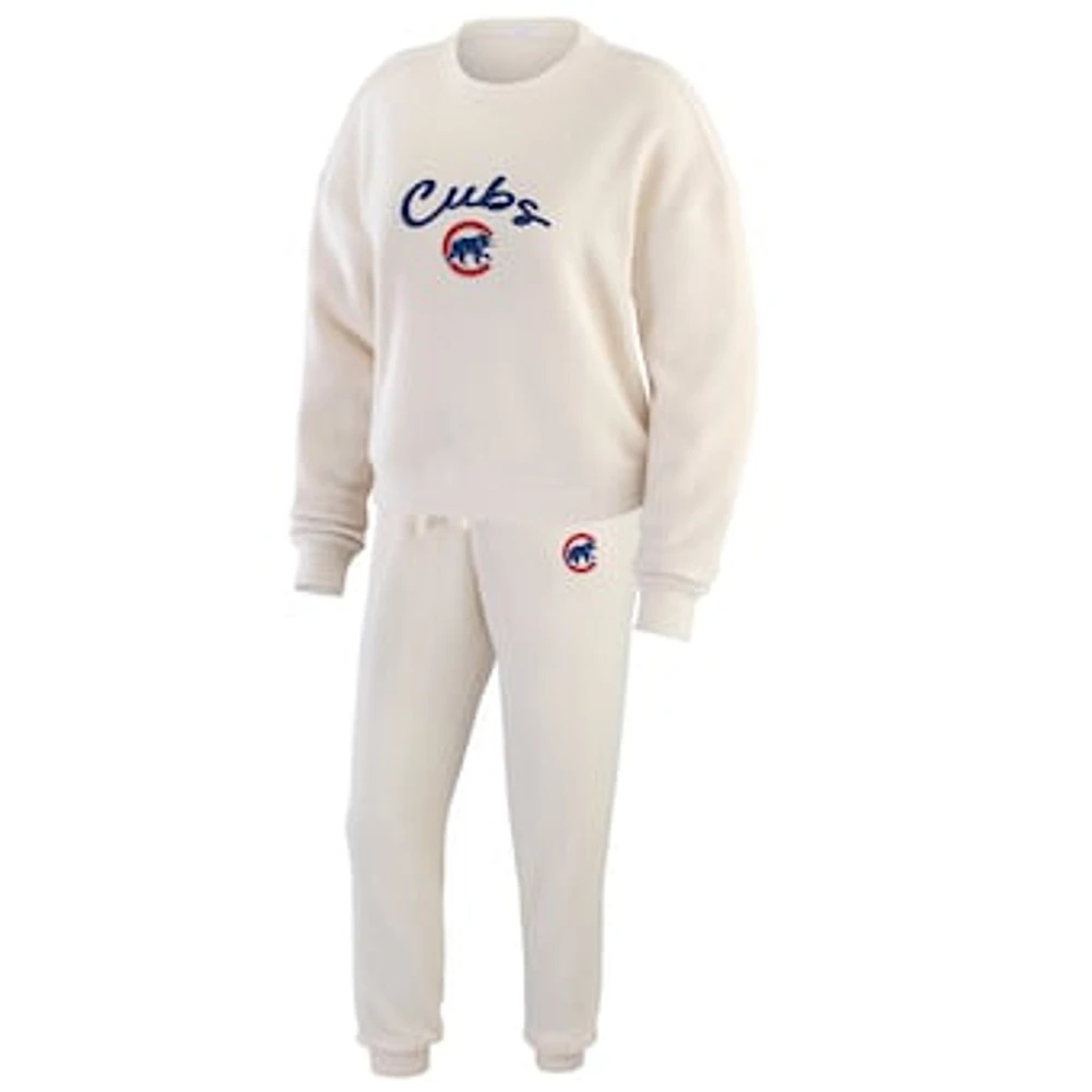 Women's WEAR by Erin Andrews  Oatmeal Chicago Cubs Rib-Knit Long Sleeve T-Shirt & Pants Lounge Set