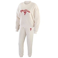 Women's WEAR by Erin Andrews  Oatmeal Philadelphia Phillies Rib-Knit Long Sleeve T-Shirt & Pants Lounge Set