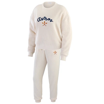 Women's WEAR by Erin Andrews  Oatmeal Houston Astros Rib-Knit Long Sleeve T-Shirt & Pants Lounge Set