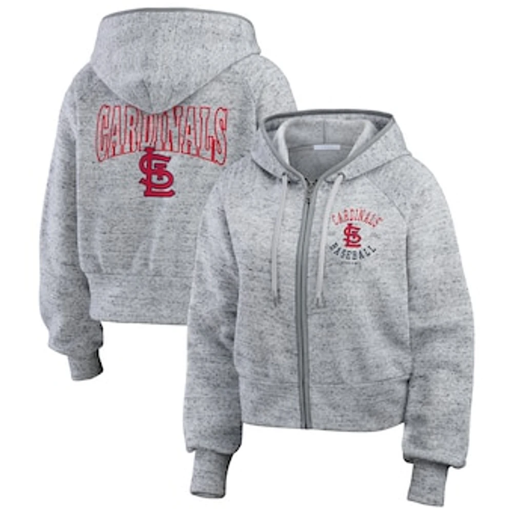 Women's WEAR by Erin Andrews  Heather Gray St. Louis Cardinals Speckled Fleece Cropped Full-Zip Hoodie