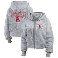 Women's WEAR by Erin Andrews  Heather Gray St. Louis Cardinals Speckled Fleece Cropped Full-Zip Hoodie