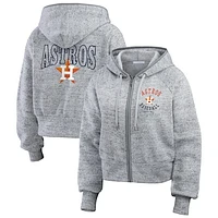 Women's WEAR by Erin Andrews  Heather Gray Houston Astros Speckled Fleece Cropped Full-Zip Hoodie