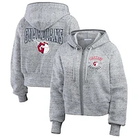 Women's WEAR by Erin Andrews  Heather Gray Cleveland Guardians Speckled Fleece Cropped Full-Zip Hoodie