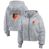 Women's WEAR by Erin Andrews  Heather Gray Baltimore Orioles Speckled Fleece Cropped Full-Zip Hoodie