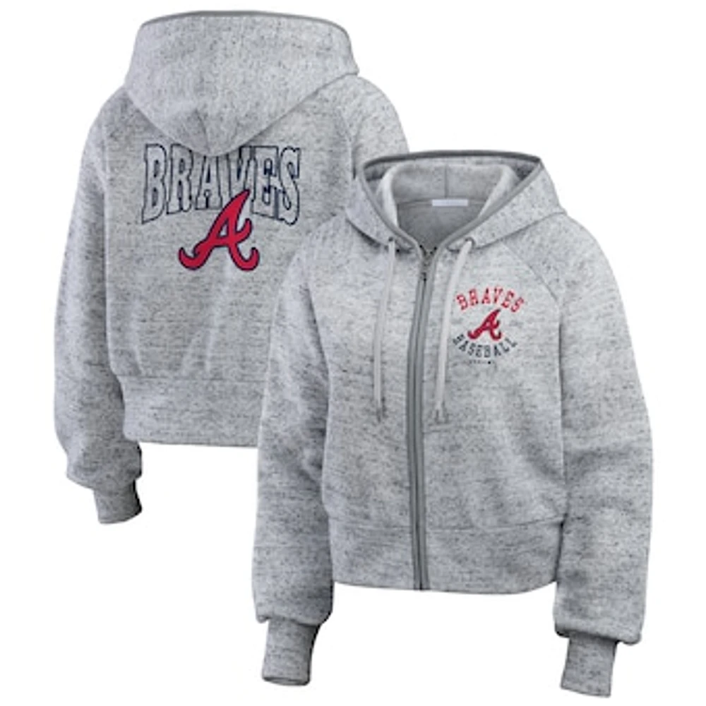 Women's WEAR by Erin Andrews  Heather Gray Atlanta Braves Speckled Fleece Cropped Full-Zip Hoodie