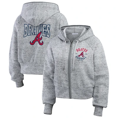 Women's WEAR by Erin Andrews  Heather Gray Atlanta Braves Speckled Fleece Cropped Full-Zip Hoodie