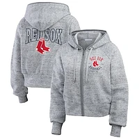 Women's WEAR by Erin Andrews  Heather Gray Boston Red Sox Speckled Fleece Cropped Full-Zip Hoodie