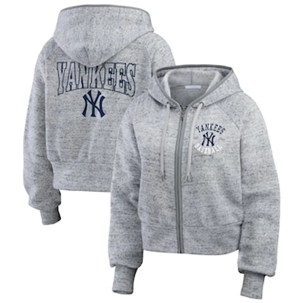 Women's WEAR by Erin Andrews  Heather Gray New York Yankees Speckled Fleece Cropped Full-Zip Hoodie