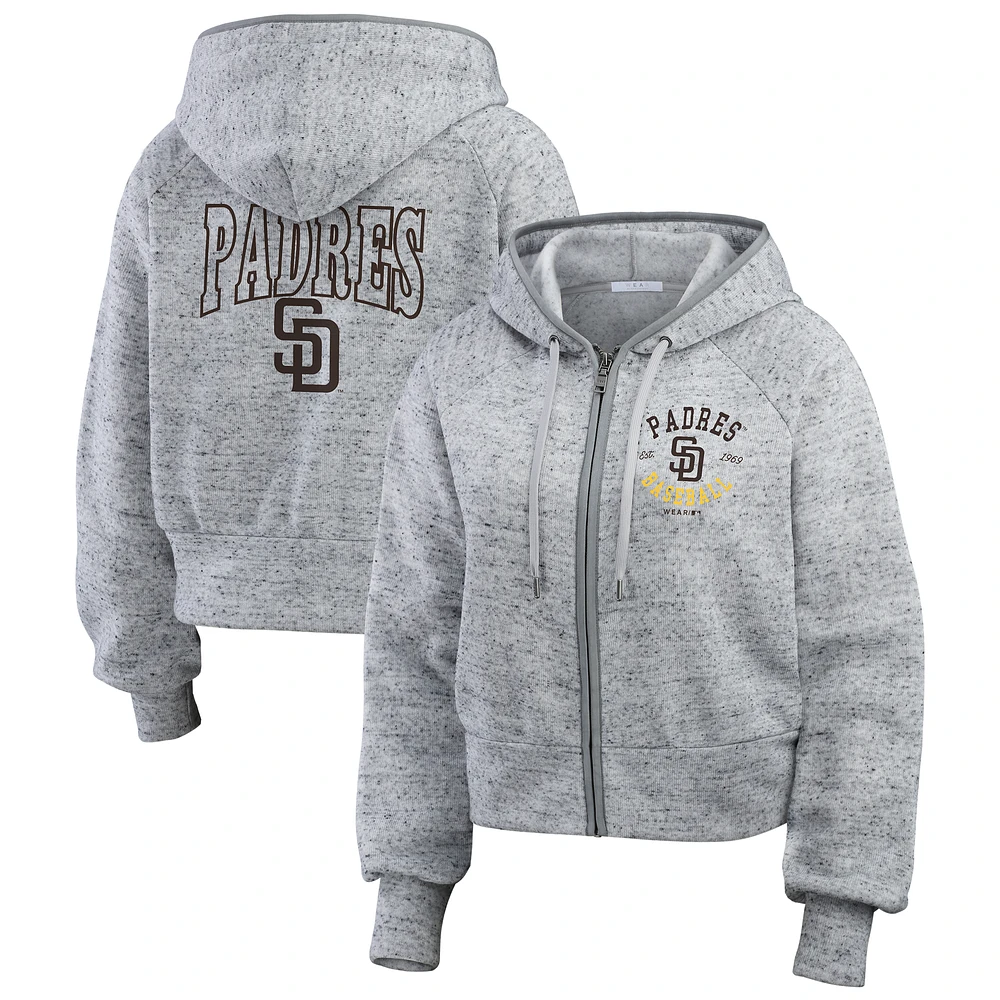 Women's WEAR by Erin Andrews  Heather Gray San Diego Padres Speckled Fleece Cropped Full-Zip Hoodie