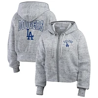 Women's WEAR by Erin Andrews  Heather Gray Los Angeles Dodgers Speckled Fleece Cropped Full-Zip Hoodie