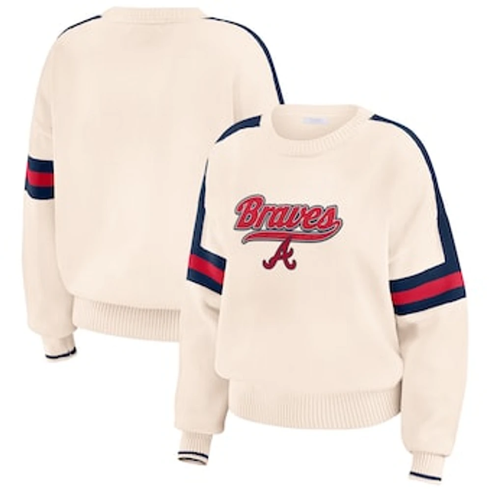 Women's WEAR by Erin Andrews  Cream Atlanta Braves Stripe Pullover Sweater