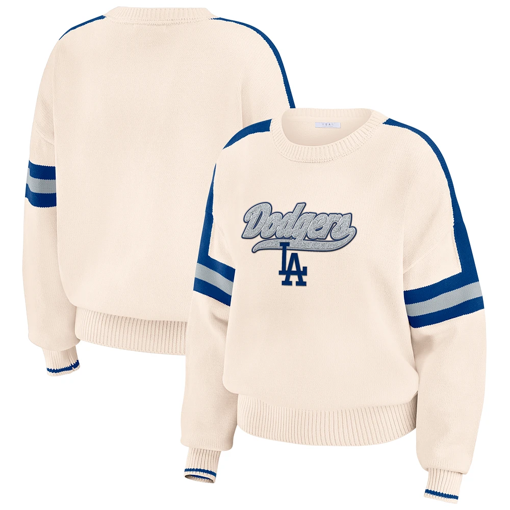 Women's WEAR by Erin Andrews  Cream Los Angeles Dodgers Stripe Pullover Sweater