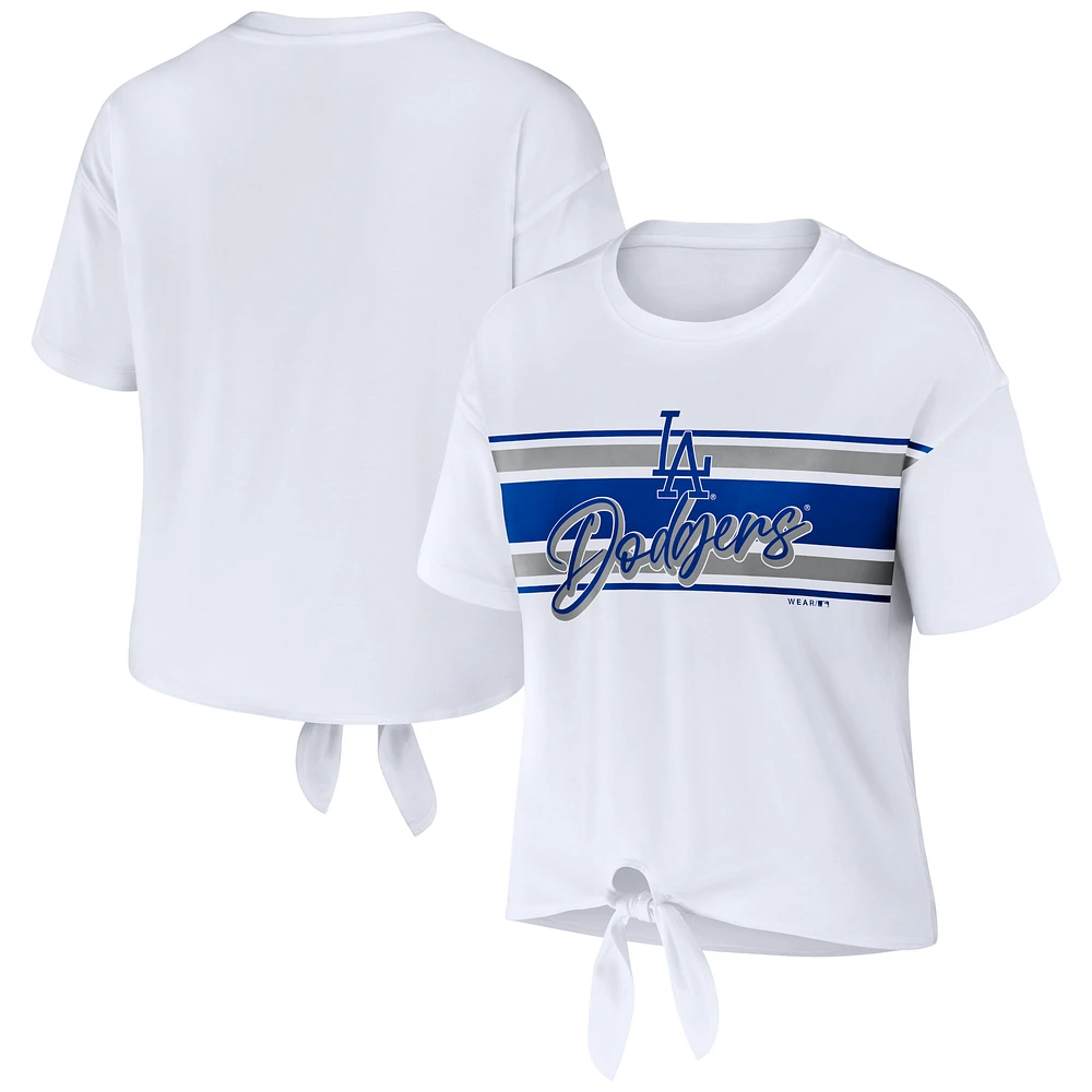 Women's WEAR by Erin Andrews White Los Angeles Dodgers Tie-Front T-Shirt