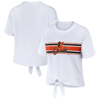 Women's WEAR by Erin Andrews White Baltimore Orioles Tie-Front T-Shirt