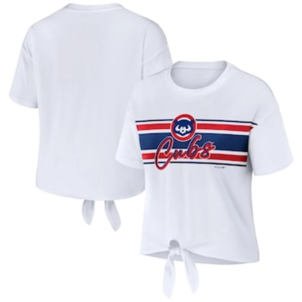 Women's WEAR by Erin Andrews White Chicago Cubs Tie-Front T-Shirt