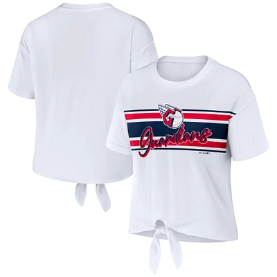 Women's WEAR by Erin Andrews White Cleveland Guardians Tie-Front T-Shirt