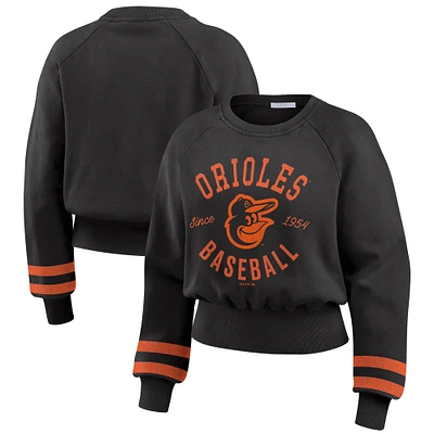 Women's WEAR by Erin Andrews  Black Baltimore Orioles Vintage Washed Cropped Pullover Sweatshirt