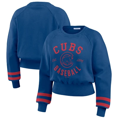 Women's WEAR by Erin Andrews  Royal Chicago Cubs Vintage Washed Cropped Pullover Sweatshirt