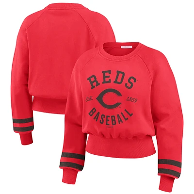 Women's WEAR by Erin Andrews  Red Cincinnati Reds Vintage Washed Cropped Pullover Sweatshirt