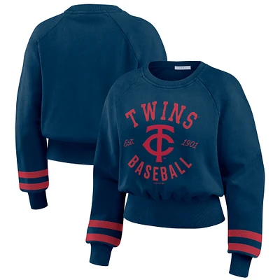 Women's WEAR by Erin Andrews  Navy Minnesota Twins Vintage Washed Cropped Pullover Sweatshirt