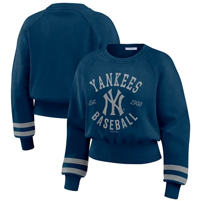 Women's WEAR by Erin Andrews  Navy New York Yankees Vintage Washed Cropped Pullover Sweatshirt