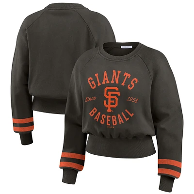 Women's WEAR by Erin Andrews  Black San Francisco Giants Vintage Washed Cropped Pullover Sweatshirt