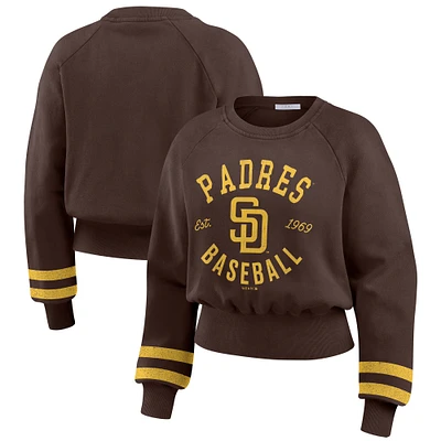 Women's WEAR by Erin Andrews  Brown San Diego Padres Vintage Washed Cropped Pullover Sweatshirt